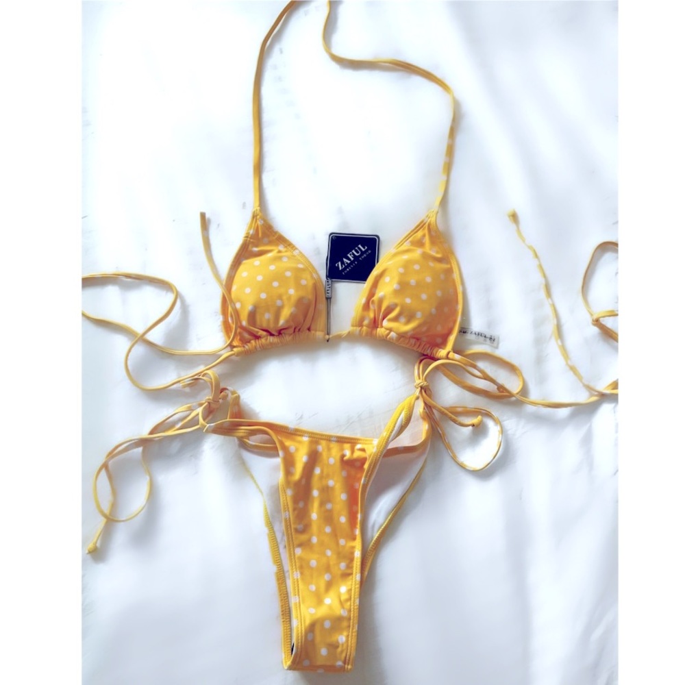Zaful Yellow Polka Dot String Bikini